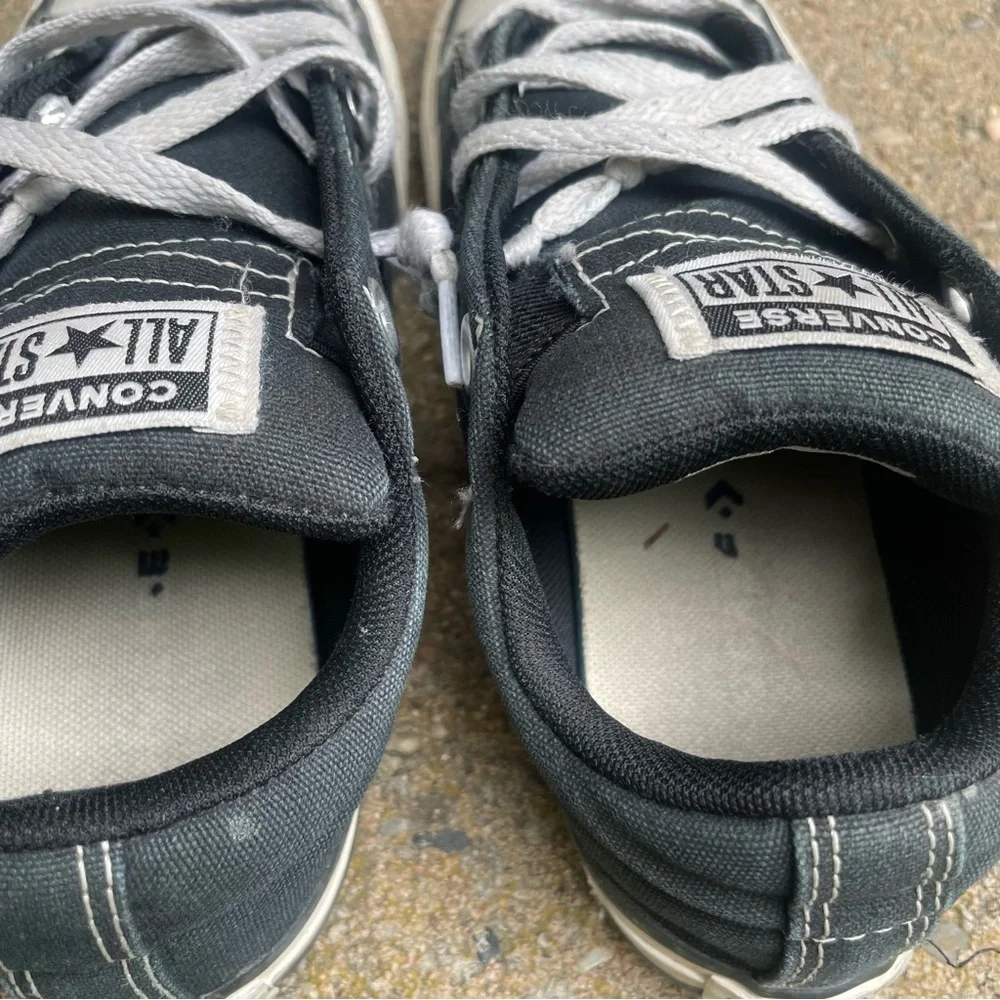 CONVERSE Kids Black White Canvas Sneakers All Star Cushion Tongue Size 2
